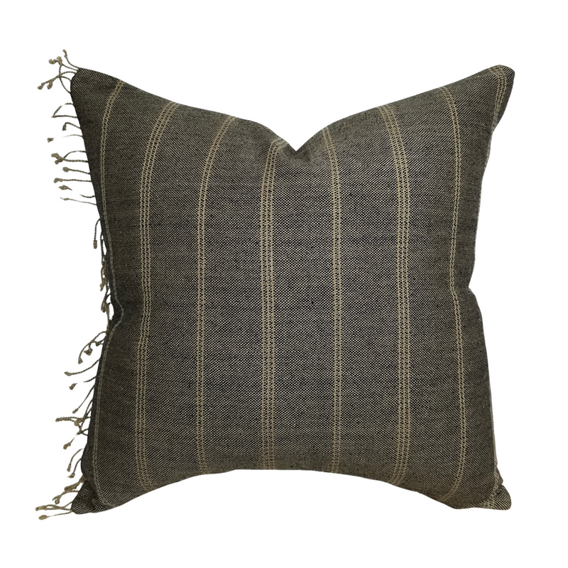 Benson | Woven Charcoal Tan Stripe Pillow Cover