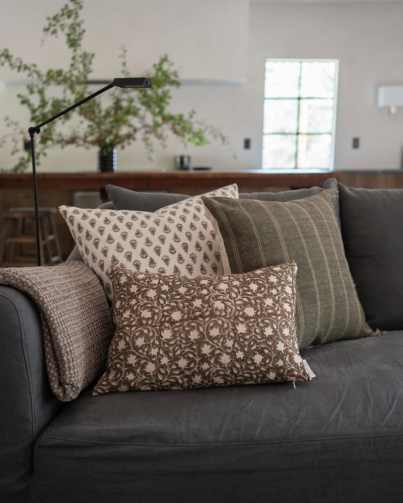 Murphy | Deep Brown Floral Handblock Pillow Cover