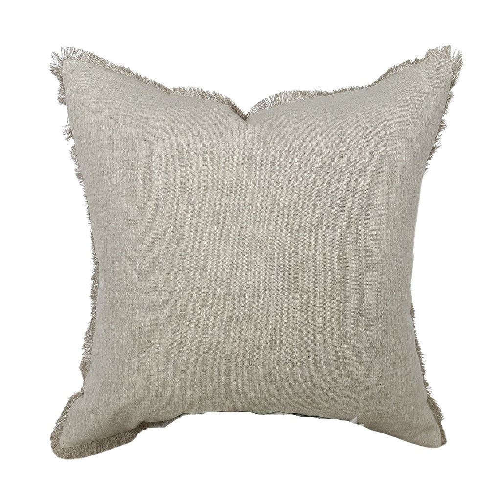 Nora | Natural Linen Fringe Pillow Cover | Beige Flange Edge Designer Fabric | Neutral Home Decor | 18x18 | 20x20 | 22x22 | 24x24 | Lumbar