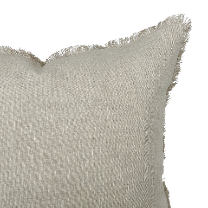 Nora | Natural Linen Fringe Pillow Cover | Beige Flange Edge Designer Fabric | Neutral Home Decor | 18x18 | 20x20 | 22x22 | 24x24 | Lumbar